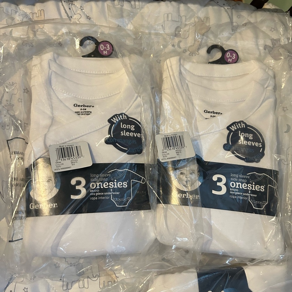 Gerber Long Sleeve White Onesies - 3 Pack